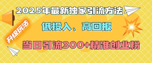 2025年最新独家引流方法，低投入高回报？当日引流300+精准创业粉-云推网创项目库