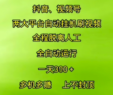 抖音视频号两大平台自动运行，全程脱离人工，自动获取收益，一天3张+，多机多挣，上不封顶【揭秘】-云推网创项目库