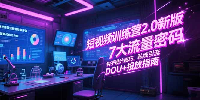 短视频训练营2.0新版，7大流量密码/钩子设计技巧/私域引流/DOU+投放指南-云推网创项目库