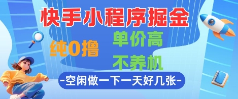 快手小程序掘金，纯0撸，单价高不养机 利用空闲时间做一做，一天好几张【揭秘】-云推网创项目库
