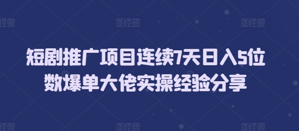 短剧推广项目连续7天日入5位数爆单大佬实操经验分享-云推网创项目库