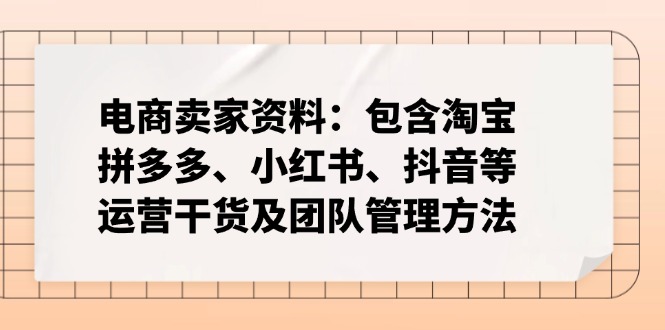 电商卖家资料：包含淘宝、拼多多、小红书、抖音等运营干货及团队管理方法-云推网创项目库