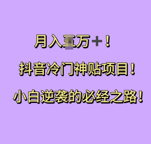 抖音冷门神贴项目，小白逆袭的必经之路，月入过W【揭秘】-云推网创项目库