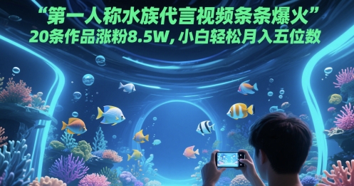 第一人称水族代言视频条条爆火，20条作品涨粉8.5W，小白轻松月入五位数-云推网创项目库