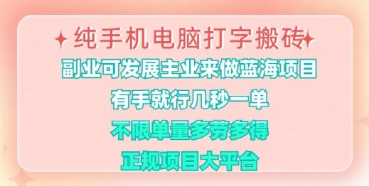 纯手机电脑打字搬砖，有手就行，几秒一单，多劳多得，正规项目大平台【揭秘】-云推网创项目库