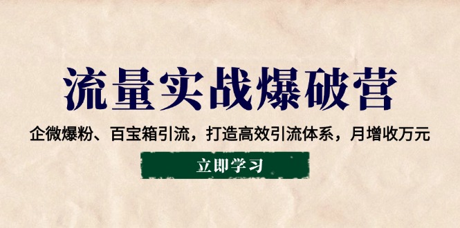 流量实战爆破营：企微爆粉、百宝箱引流，打造高效引流体系，月增收万元-云推网创项目库