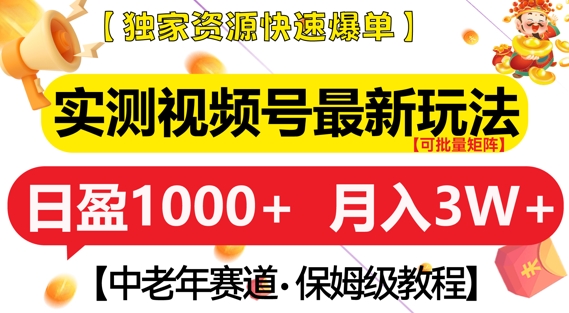 实测视频号最新玩法，中老年赛道，独家资源，月入过W+【揭秘】-云推网创项目库