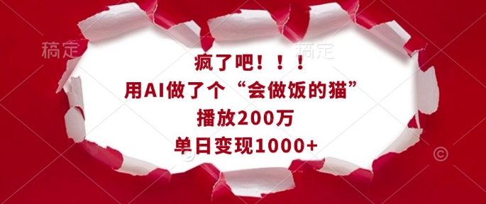 疯了吧！用AI做了个“会做饭的猫”，播放200万，单日变现1k-云推网创项目库