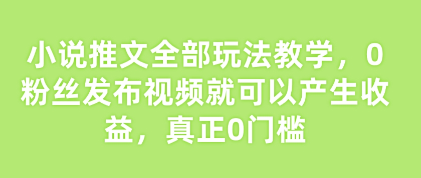 小说推文全部玩法教学，0粉丝发布视频就可以产生收益，真正0门槛-云推网创项目库