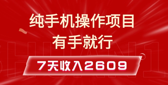 纯手机操作的小项目，有手就能做，7天收入2609+实操教程【揭秘】-云推网创项目库