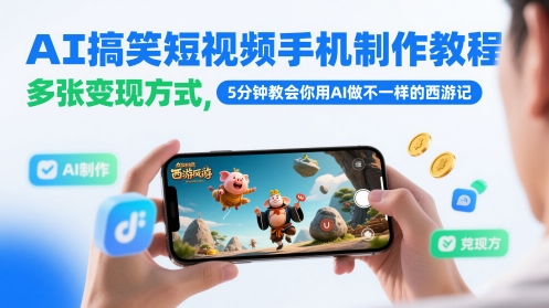 AI搞笑短视频手机制作教程，多张变现方式，5分钟教会你用AI做不一样的西游记-云推网创项目库