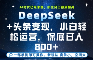 DeepSeek+头条变现，保姆级教学，小白轻松上手，日入8张+【揭秘】-云推网创项目库