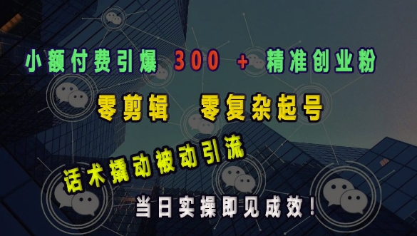 小额付费引爆 300 + 精准创业粉，零剪辑、零复杂起号，话术撬动被动引流，当日实操即见成效-云推网创项目库