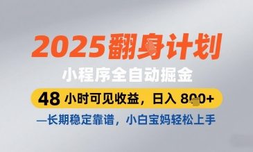 2025小程序全自动掘金，48 小时可见收益，日入8张，长期稳定靠谱，小白宝妈轻松上手【揭秘】-云推网创项目库