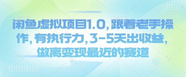 闲鱼虚拟项目1.0，跟着老手操作，有执行力，3-5天出收益，做离变现最近的赛道-云推网创项目库