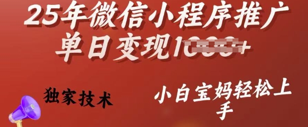 25年微信小程序推广单日变现多张，独家技术，小白宝妈轻松上手【揭秘】-云推网创项目库