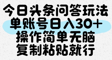 今日头条问答玩法，单账号日入30+，操作简单无脑复制粘贴就行-云推网创项目库