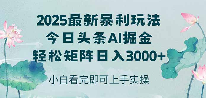 今日头条2025年最新暴利玩法，思路简单，复制粘贴，轻松实现矩阵日入3000+-云推网创项目库