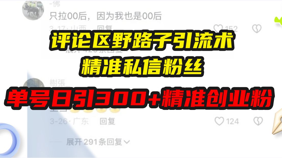 评论区野路子引流术，精准私信粉丝，单号日引流300+精准创业粉-云推网创项目库