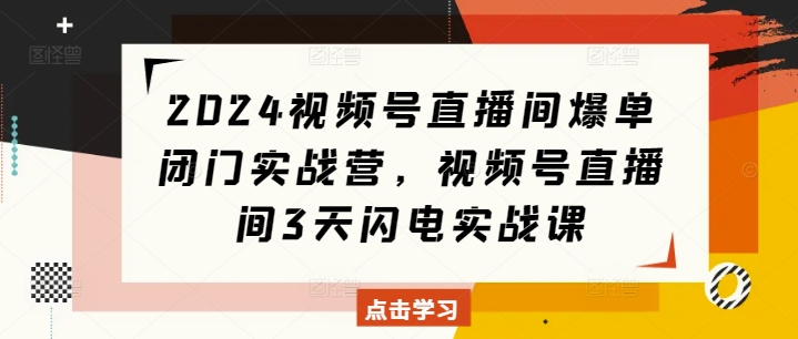 2024视频号直播间爆单闭门实战营，视频号直播间3天闪电实战课-云推网创项目库