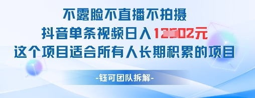 不露脸不直播不拍摄抖音单条视频日入1k+这个项目适合所有人长期积累的项目-云推网创项目库