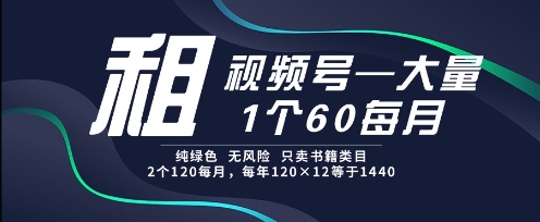 租视频号，一个60每月，2个120.纯绿色、无风险，常年租【揭秘】-云推网创项目库